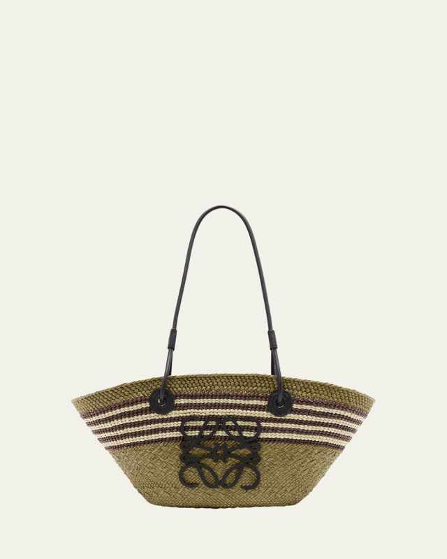 Small Anagram Striped Straw Tote Bag